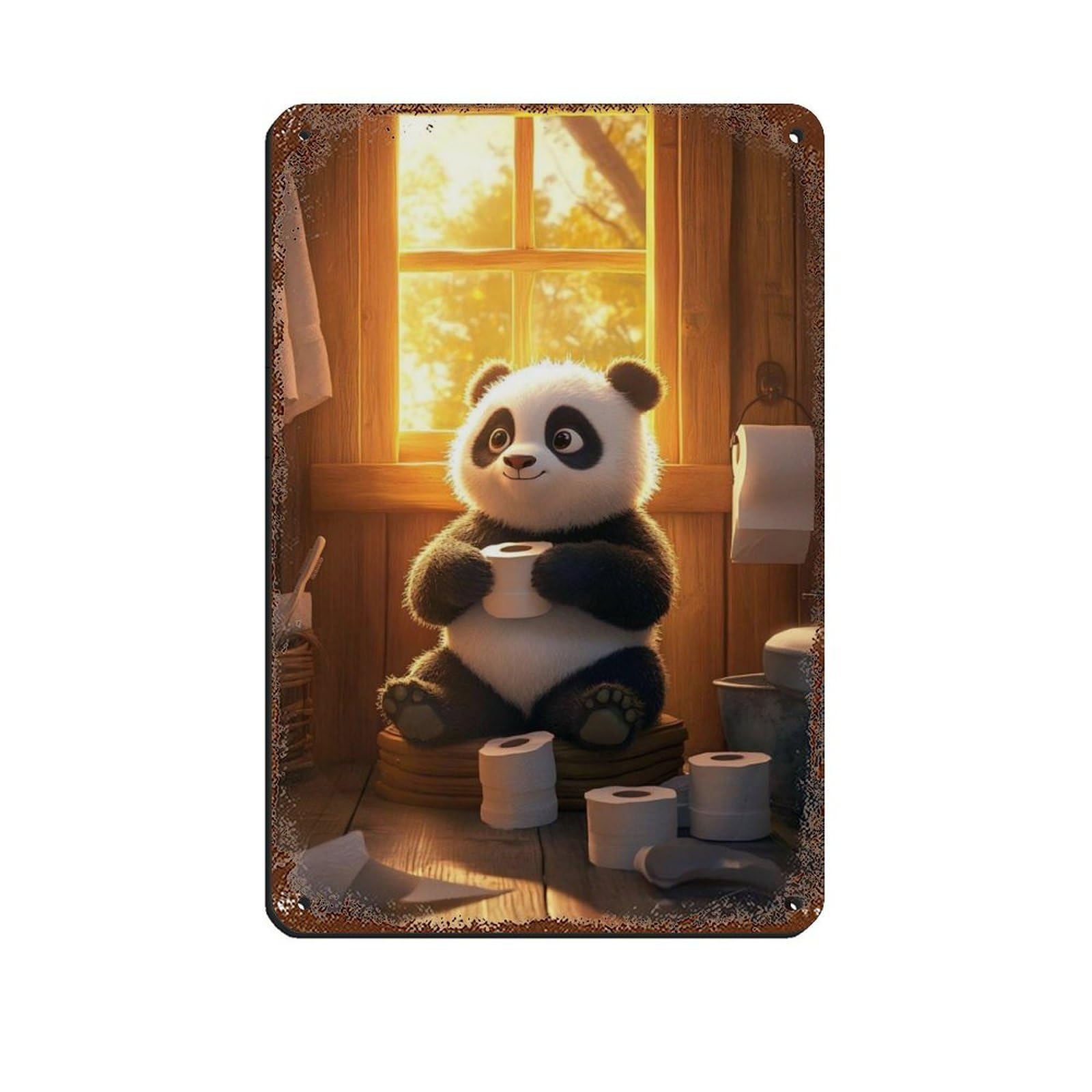 Cute Panda, Adorable Panda Bathroom Tin Sign Vintage Metal Pub Club Cafe Bar Home Wall Art Decoration Poster Retro 8x12inch(20x30cm)