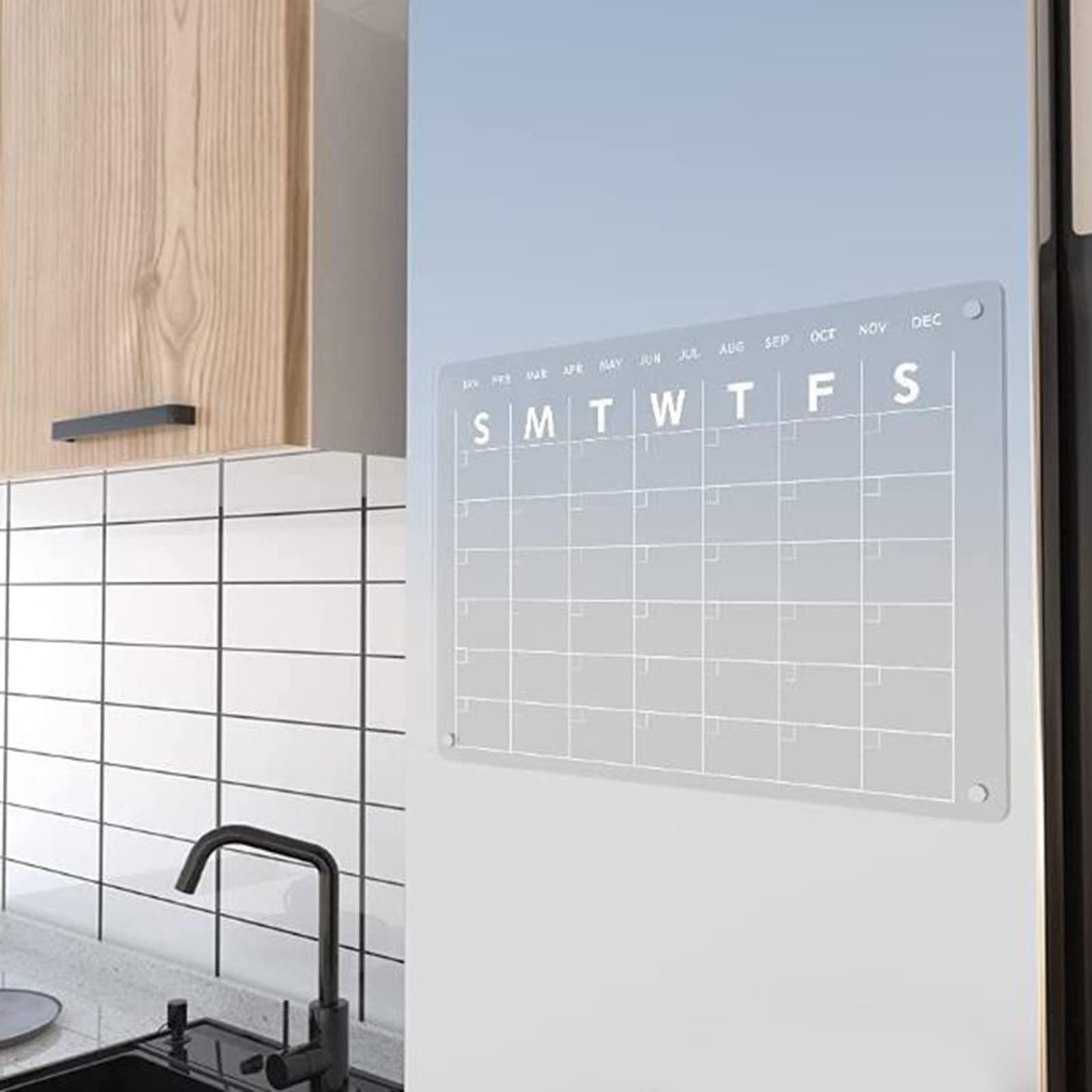 Whiteboard aus transparentem Acryl, Monatskalender-Set mit Marker, Stifthalter, Radiergummi für Kühlschrank, Erinnerung an die Wand für Kühlschrank
