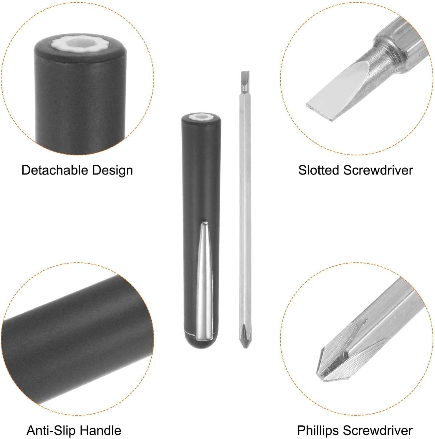 HARFINGTON Magnetic Pocket Screwdriver 4mm Phillips 3mm Slotted Mini Portable Screw Driver with Clip for Mechanical, Electrician, Technician, Black