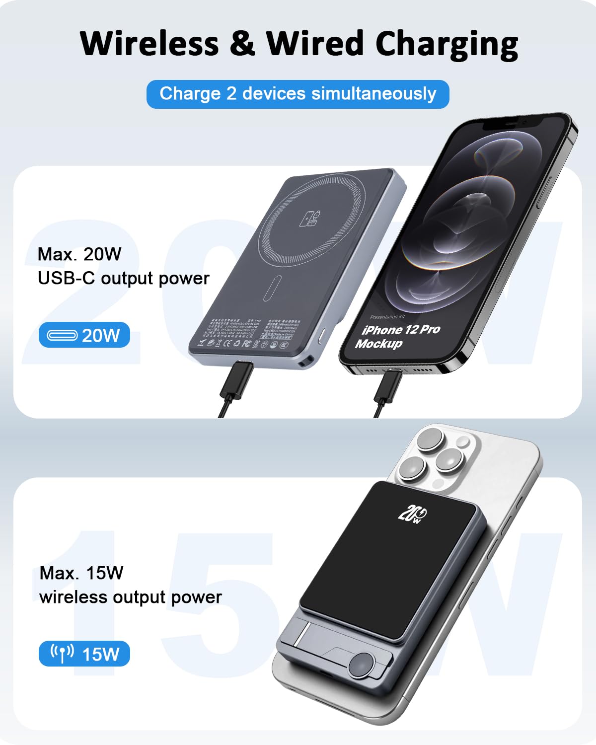 Power Bank 10000 mAh Slim in alluminio + plastica, Qi2 ricarica wireless magnetica, ricarica rapida 20 W di tipo C, magnete N52, utensili da viaggio, Power Bank Slim compatto