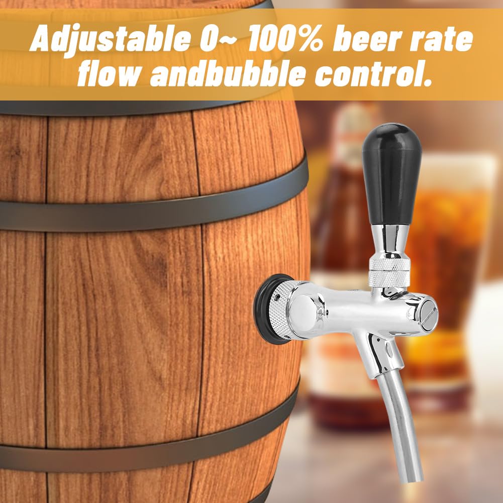 Bier Zapfhahn G5/8 Zoll, Fassbierhahn mit Kompensator | Verchromter Bierhahn mit Durchflussregler, einstellbarer Zapfhahn für Keg, Hausbar & Restaurant