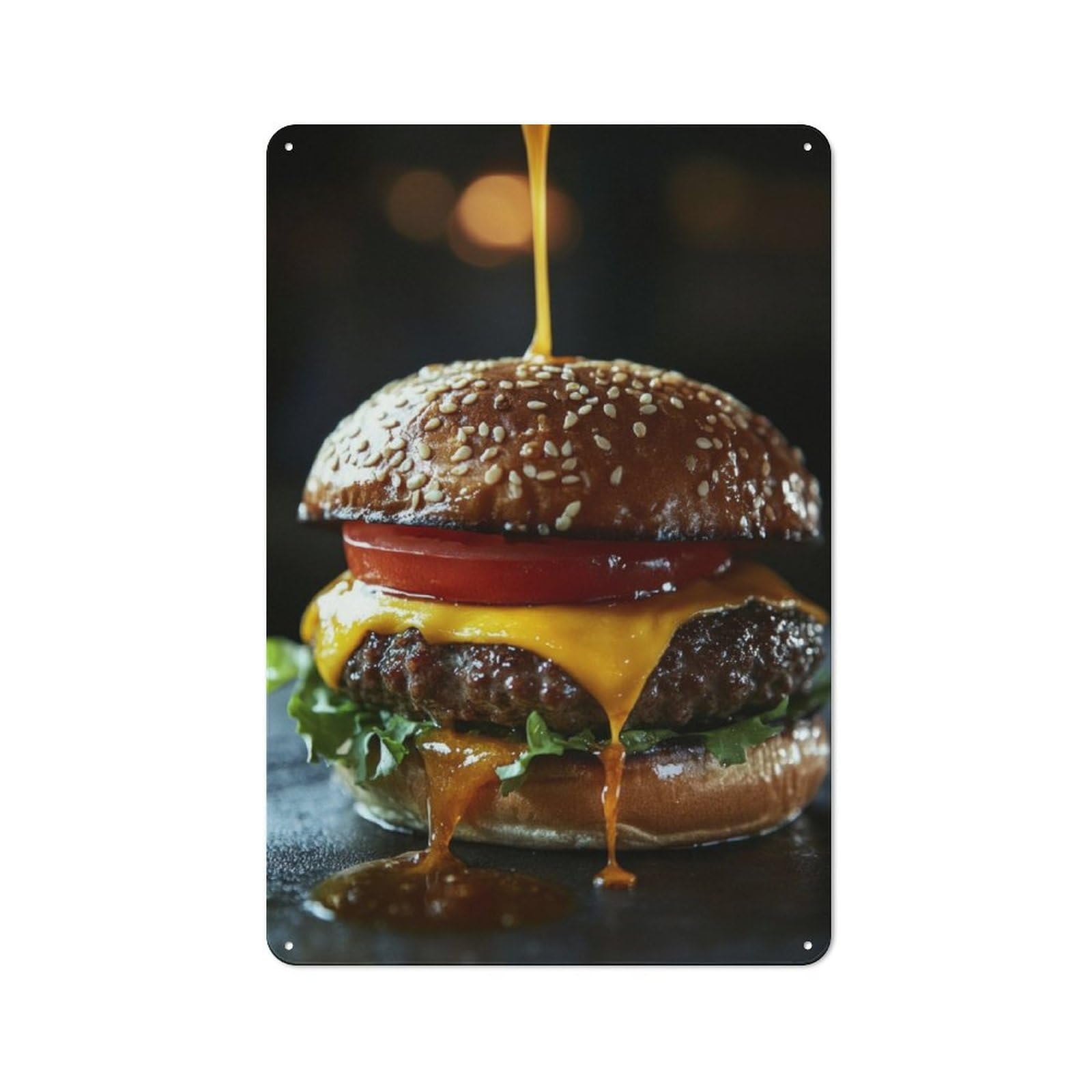 Junmoney Juicy Cheeseburger Rustic Metal Sign 30X20cm For Hallway Wall, For Collectors Of Rustic Metal Wall Decor