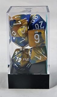 Chessex Polyhedral 7-Die Gemini Dice Set: Blue & Green with Gold CHX26436