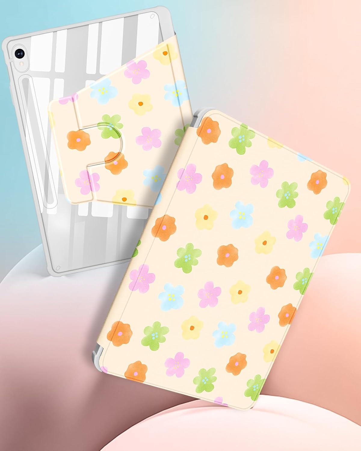 Uppuppy for Samsung Galaxy Tab S9/S9 FE/S10/S10 FE/S10 Lite Case 10.9 inch - 360 Degree Rotating Stand Folio Smart Cover with Pencil Holder for Women Girls, Colorful Flower for Samsung Tab S9 11 inch image 4