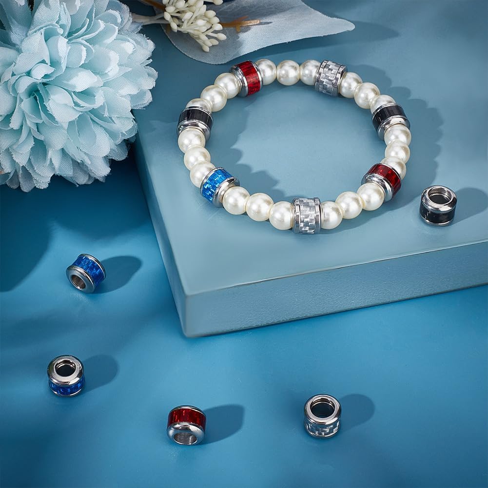 UNICRAFTALE 12pcs 4 Colors Paracord Bead Stainless Steel Column Spacer Beads 6mm Large Hole Beads Metal Spacer Beads for Knives Pendant Flashlight Knuckles Bracelet Parachute Beads - Image 2