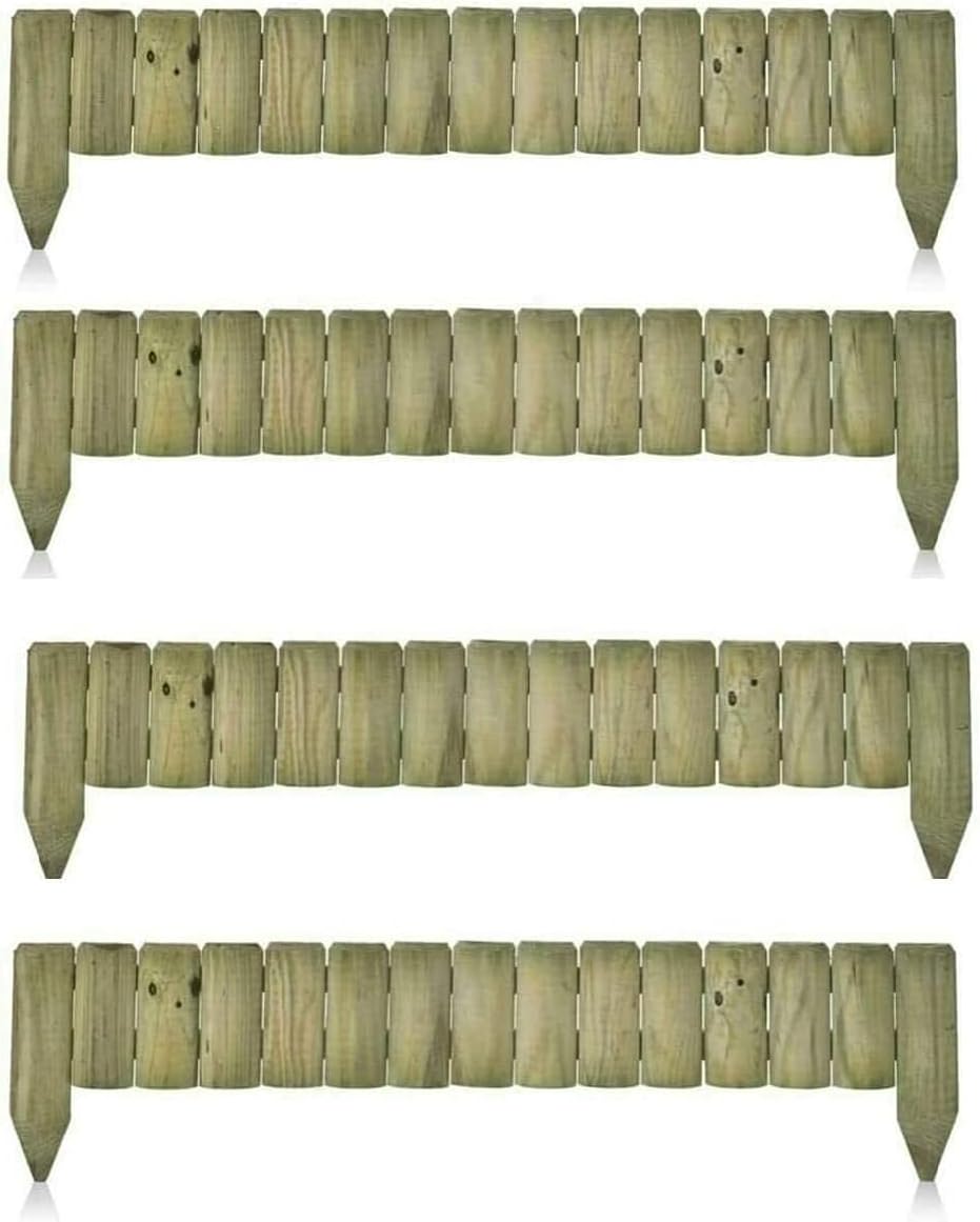 MATCHLESS Unique (Pack of 4) 1M Log Wooden Fixed Picket Log Border Fence Garden Outdoor Lawn Edging Wooden Edging Fence for Flower Beds Lawns Paths