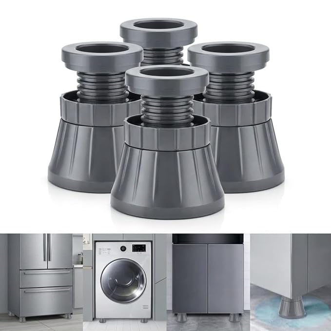 Anti Vibration Pads for Washing Machine (Pack of 4) | 300kg Heavy Duty Adjustable Feet Stand for Washer, Refrigerator & Dryer | Noise & Shock Absorber Rubber Pads | Anti-Slip Floor Protector (Grey)