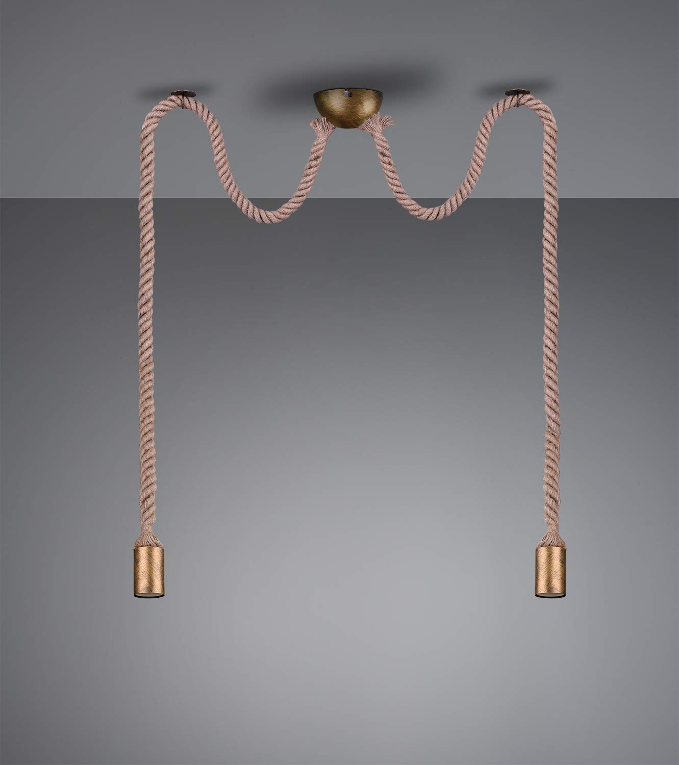 Trio Leuchten 310100204 - Lampadario a sospensione Rope, in ottone anticato e lino 1 x E27.