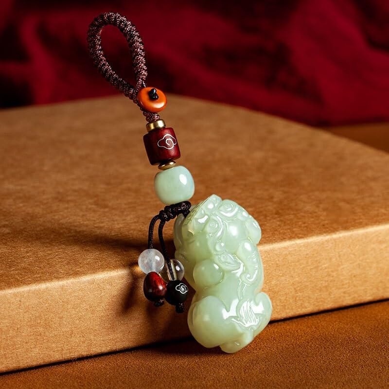 Llavero LLavero de coche auténtico Hetian Jade Pixiu colgante hombres y mujeres colgante joyería, mochila colgante adornos for llaves Llaveros Para Llaves De Coche