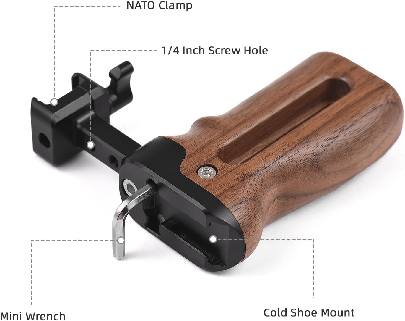 Universal Top/Side Handle for Camera Cage Left/Right Side Handgrip with NATO Clamp Cold Shoe Mount Up & Down Adjustable, 2 Pack