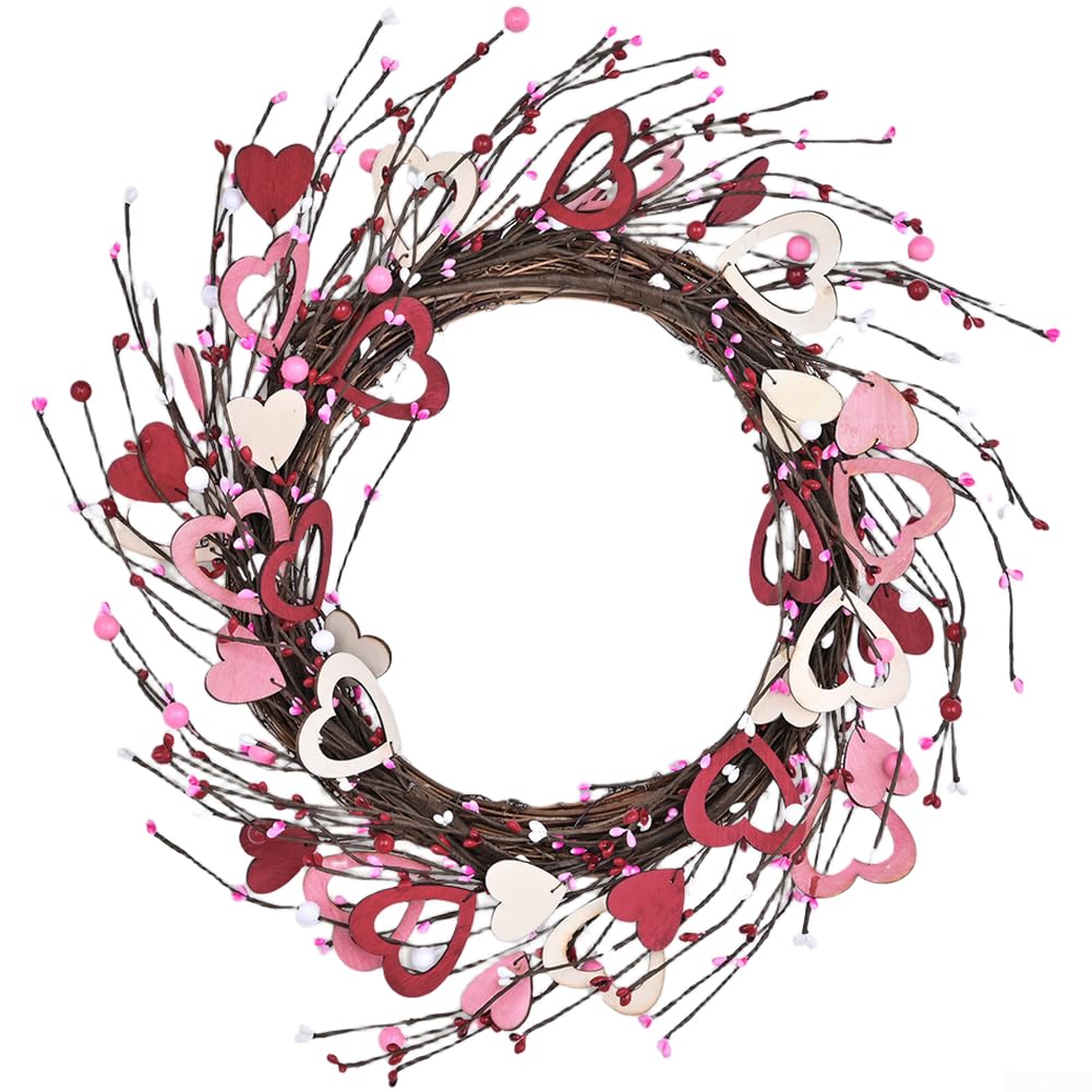 Couronne de cœur en bois rose à suspendre pour porte d'entrée, demande en mariage, fête, 45 cm