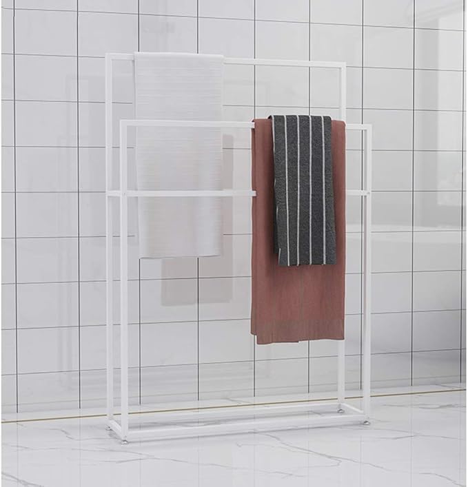 Wing Toallero de Pie con 2 Barras, Metal Toalleros de Barra para baño, Soportes para paños de Cocina, 110cm,Blanco,75×20×110cm(L×W×H)