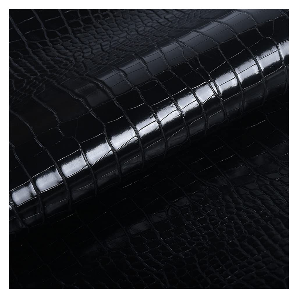 Coccodrillo Modello Tessuto Ecopelle Finta Pelle al Metro 100x138cm PU Tessuto da Tappezzeria in Pelle Sintetica per Borse, Coprisedili, Artigianato Fai da Te Materiale Fai da Te(Black,1.38X2m)
