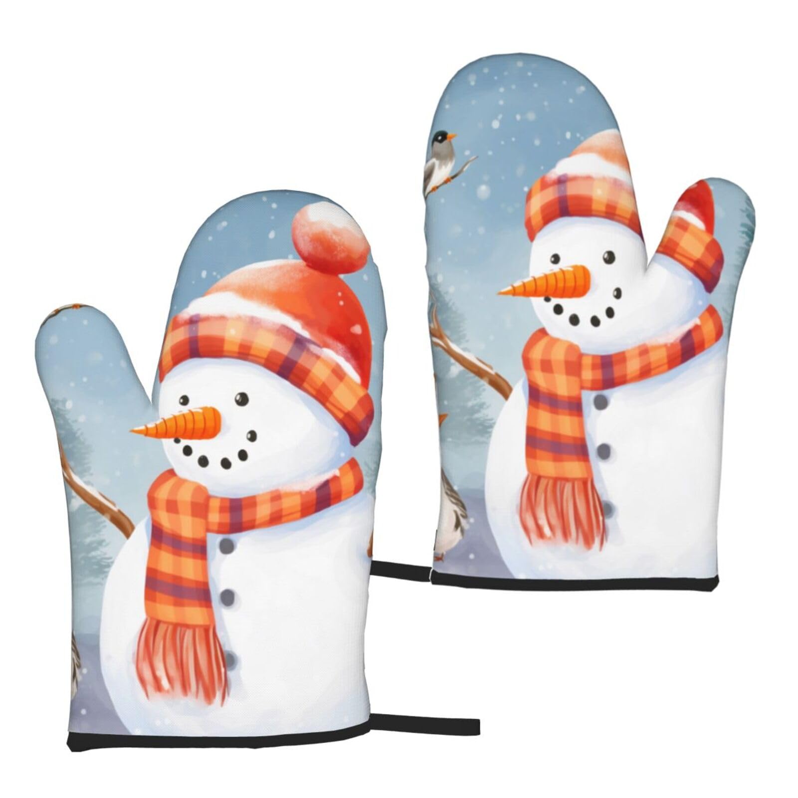 Merry Christmas prin Printed Oven Mitts Sets 2 PCS Heat Resistant and Non-Slip Glove Potholder for Kitchen Cooking Baking Grilling