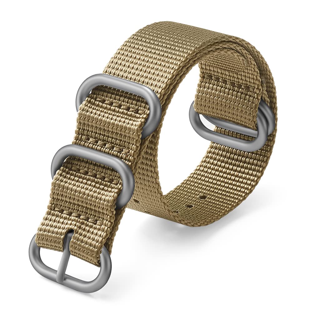 HANYTON Watch Bands - Thick Premium Military Ballistic Nylon Style Strap With Heavy Silver Stainless Steel Buckle - Choice of Width - 18mm, 20mm, 22mm
