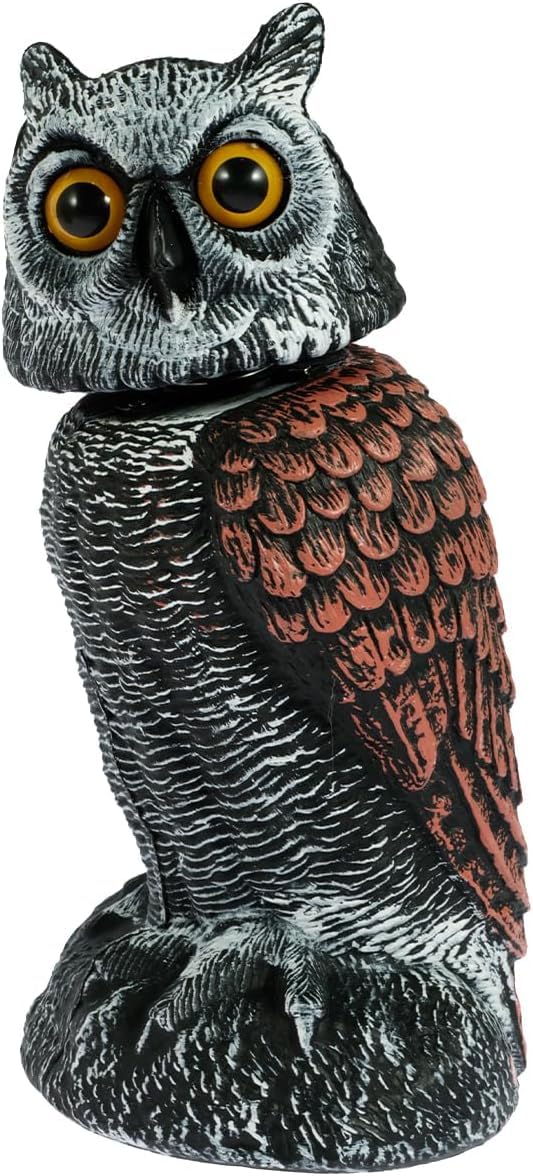 Fake Owl Decoy to Scare Birds Away Owl Sculptures with Rotating Head (1PCS)