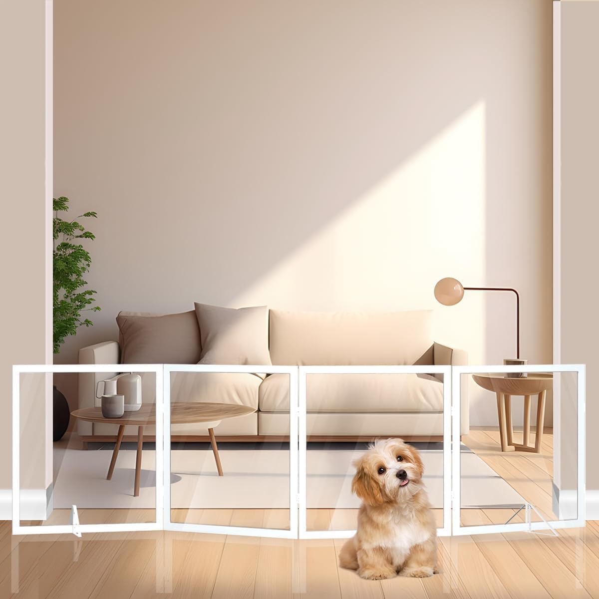 extra wide clear dog gate 24" tall clear acrylic freestanding dog gatetransparent pet gate for doorways stairs 4 panel(55"-92" w)