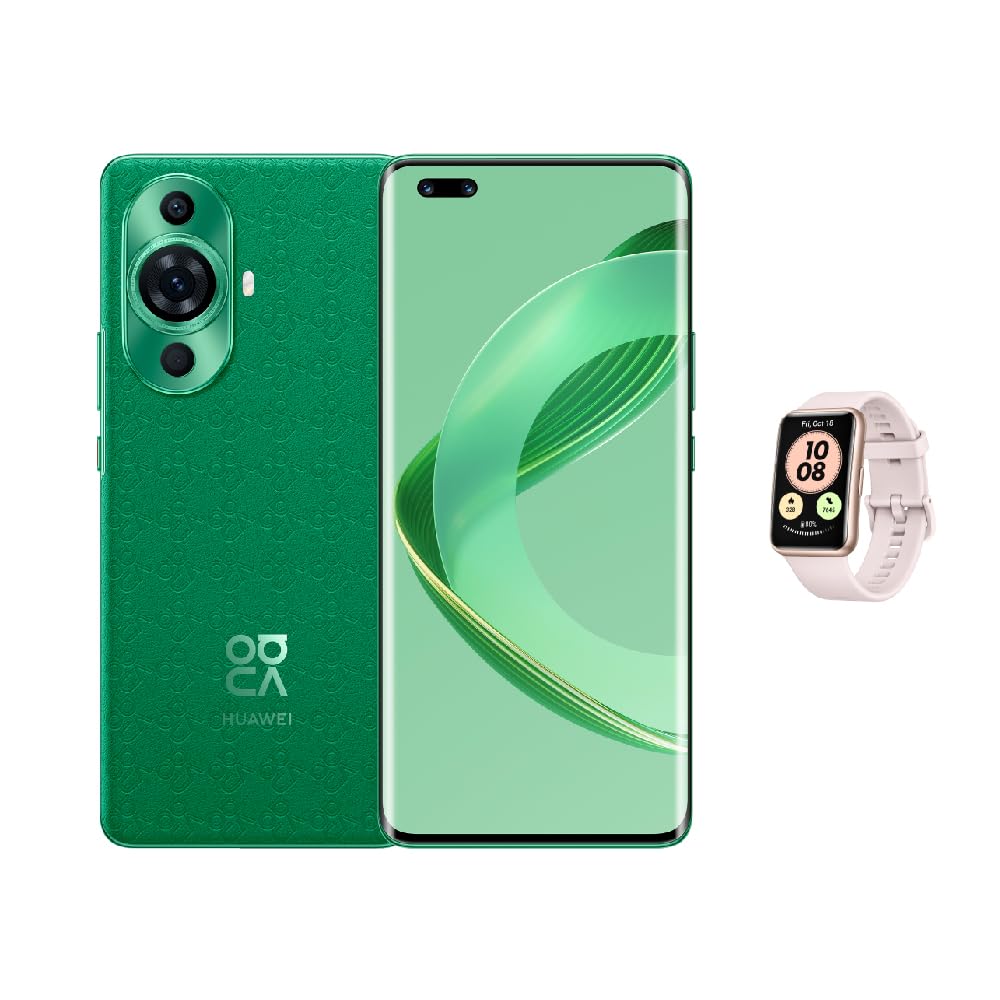 HUAWEI nova 11 Pro Smart Phone, 60 MP Front Ultra Portrait Dual Camera, Durable Kunlun Glass, 6.78 inch OLED Curved Display, 8 + 256GB, Green + HUAWEI WATCH Fit New, Pink + Gift Card Service