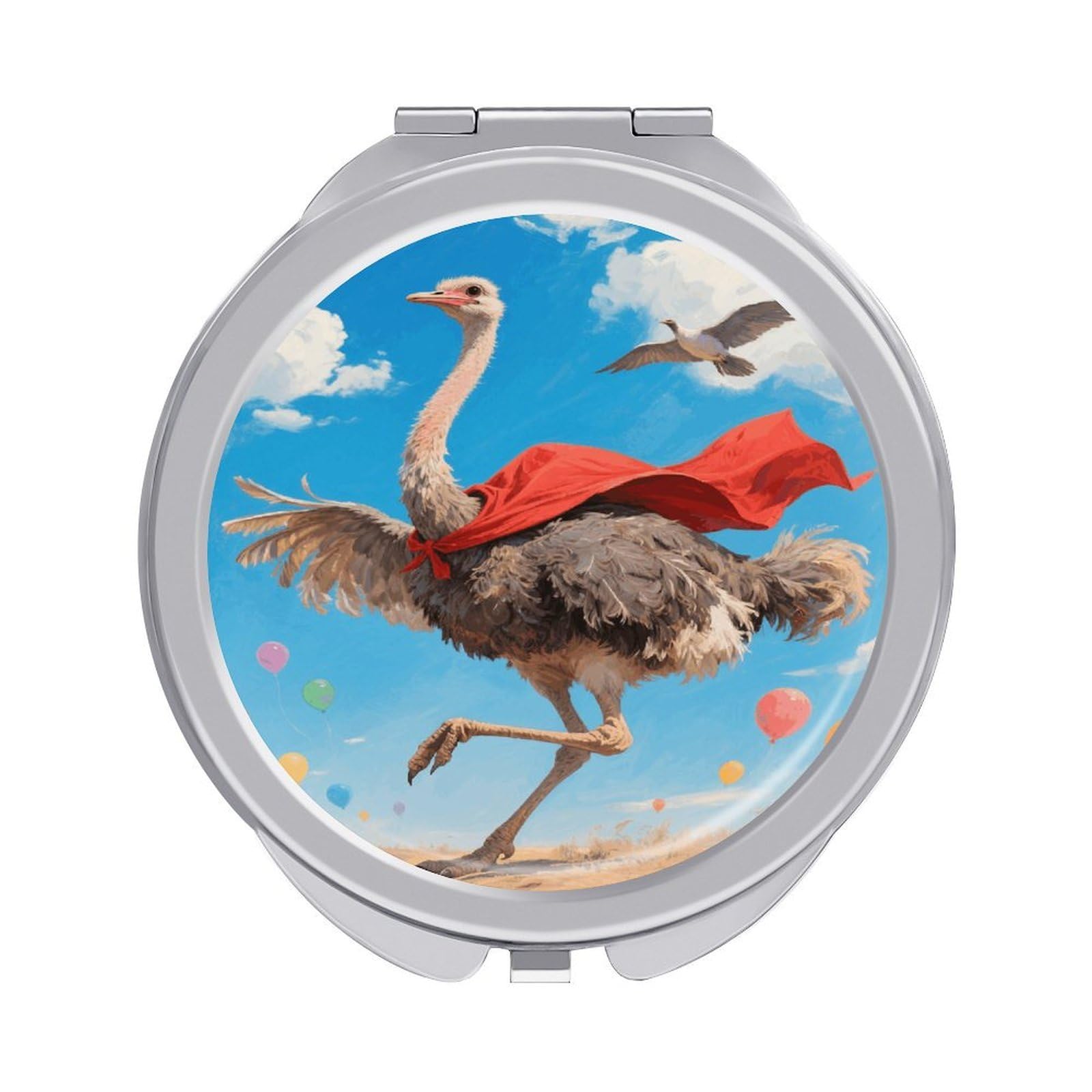 VstaDank Ostrich Travel Makeup Mirror 2 X /1 X Magnifying Mini Vintage Pocket Mirror for Purse Small Portable Folding Small Round Mirrors Portable Vanity Mirrors for Women