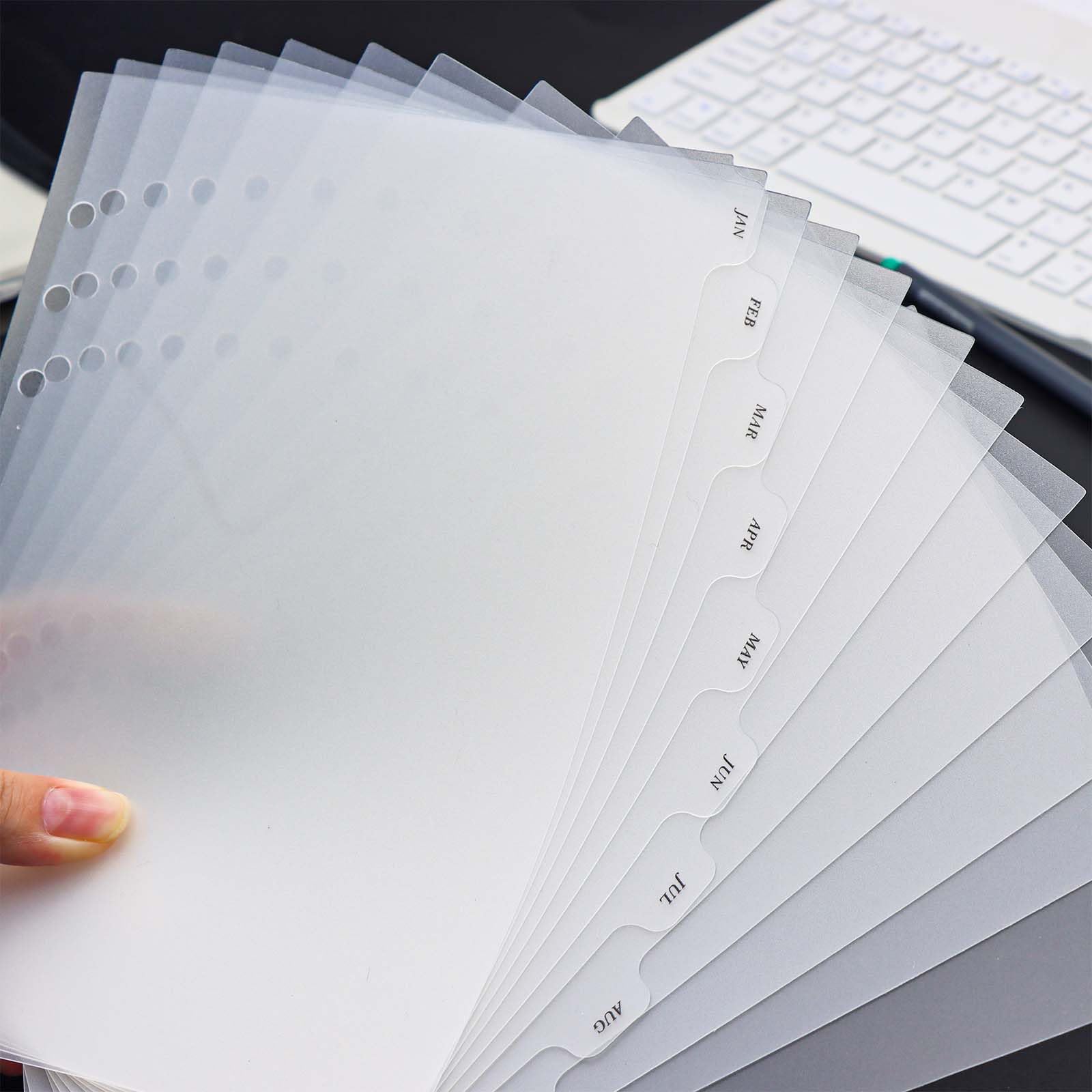 Confezione da 2 divisori in plastica prestampati per raccoglitori, formato A5, 12 mesi, separatori di pagine per quaderni, agenda, agenda, documenti (24)