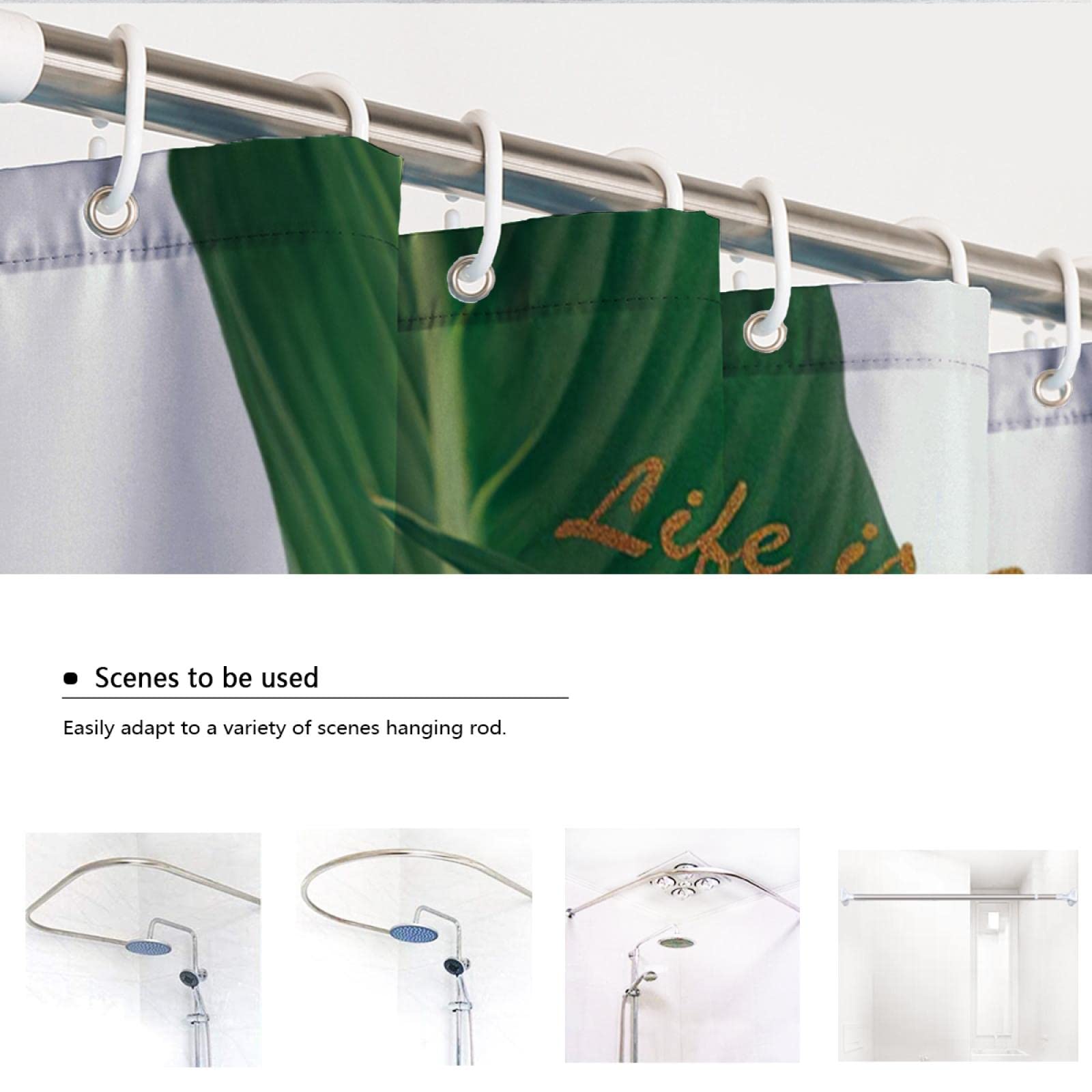 Verde Foglia D'oro Motto Inspirational Lettera Stampa Tessuto in Poliestere Bagno Impermeabile Artistico Poliestere tende da doccia con Ganci Bianco 150x200 cm