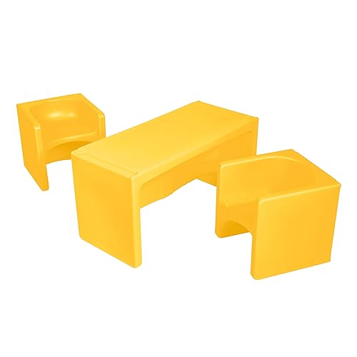 ECR4Kids Tri-Me - Juego de mesa y sillas cubo, muebles multiusos, amarillo, 3 piezas
