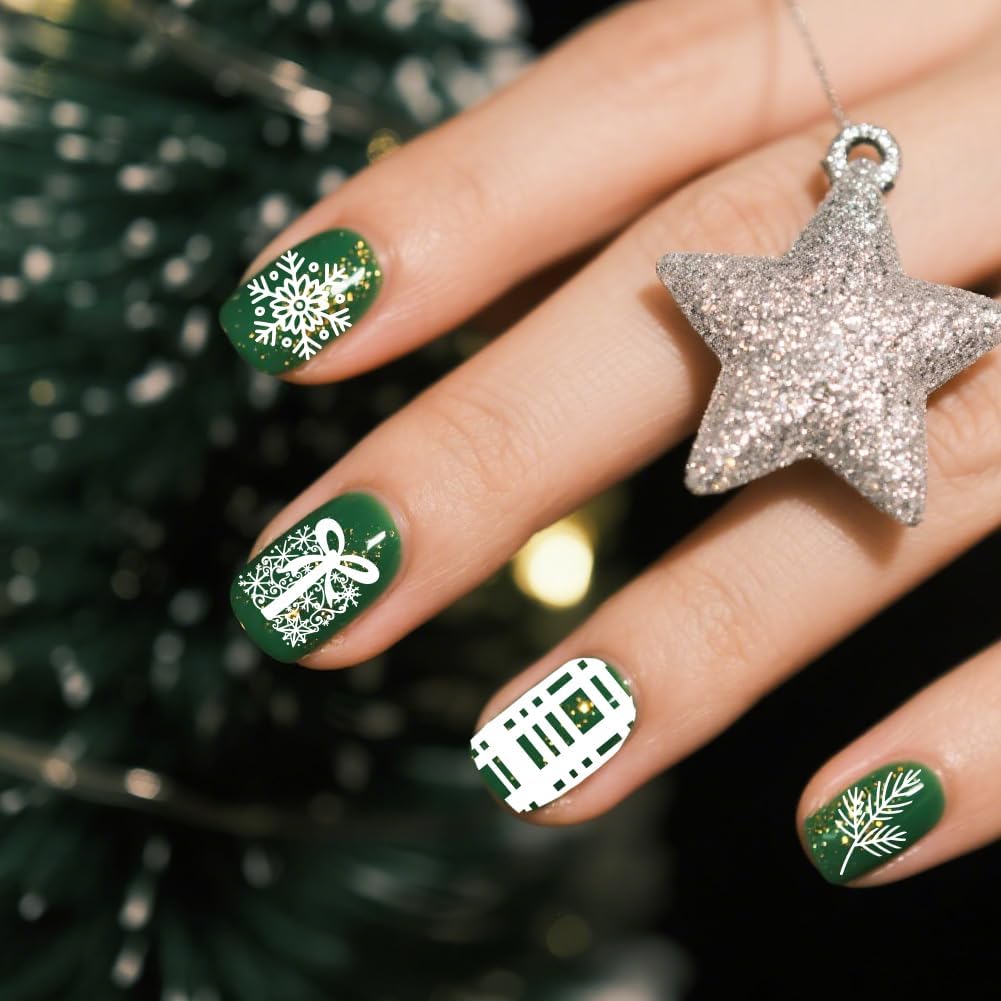 PH PandaHall Christmas Theme Nail Stamping Plates Christmas Tree Wreath Nail Art Designs Snowflakes Snowmen Manicure Art Stencil Bells Santa Claus Nails Design Template for Xmax Manicures Salon, 2pcs