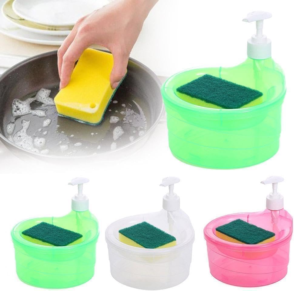 Image of Double Layer Soap Dispenser for Bathroom Accessories Dishwasher Liquid Holder Liquid Dispenser Pump with Sponge Holder Kitchen Sink Accessories Items(Multi Colour) Plastic
