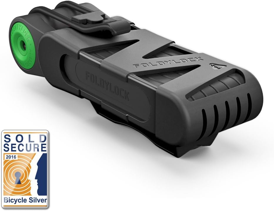 Foldylock Bike Lock Heavy Duty Foldable Bicycle Lock (Carrying Case Included) Unfolds to 35"/90cm (Black with Green (single))