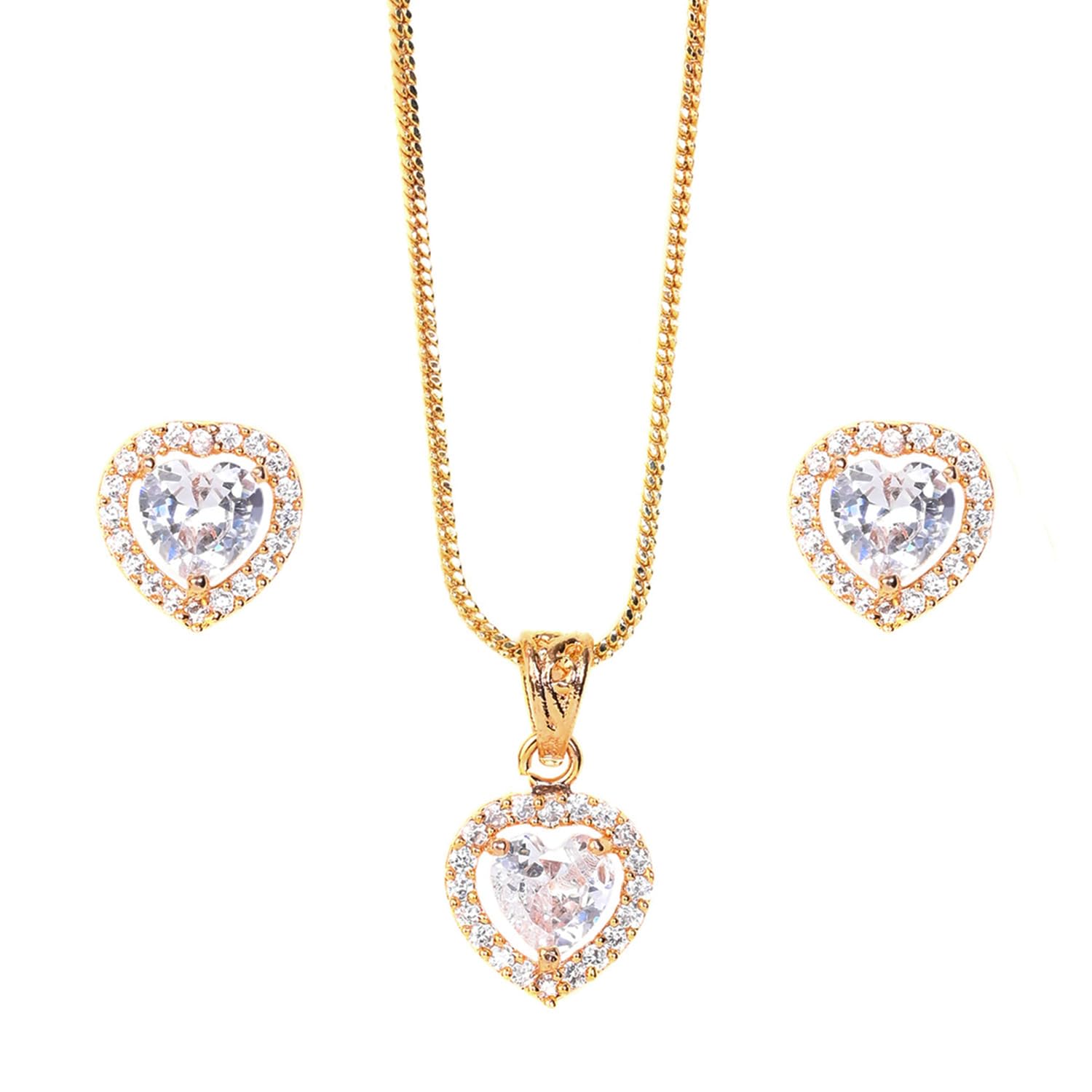 XPNSVJewelry Luxury AD Pendant Gift Set for Women | Gift Pendant with 2 Earrings, Option in 10 Different Color & Design with Gold Silver Princess Cut Round Heart and Oval