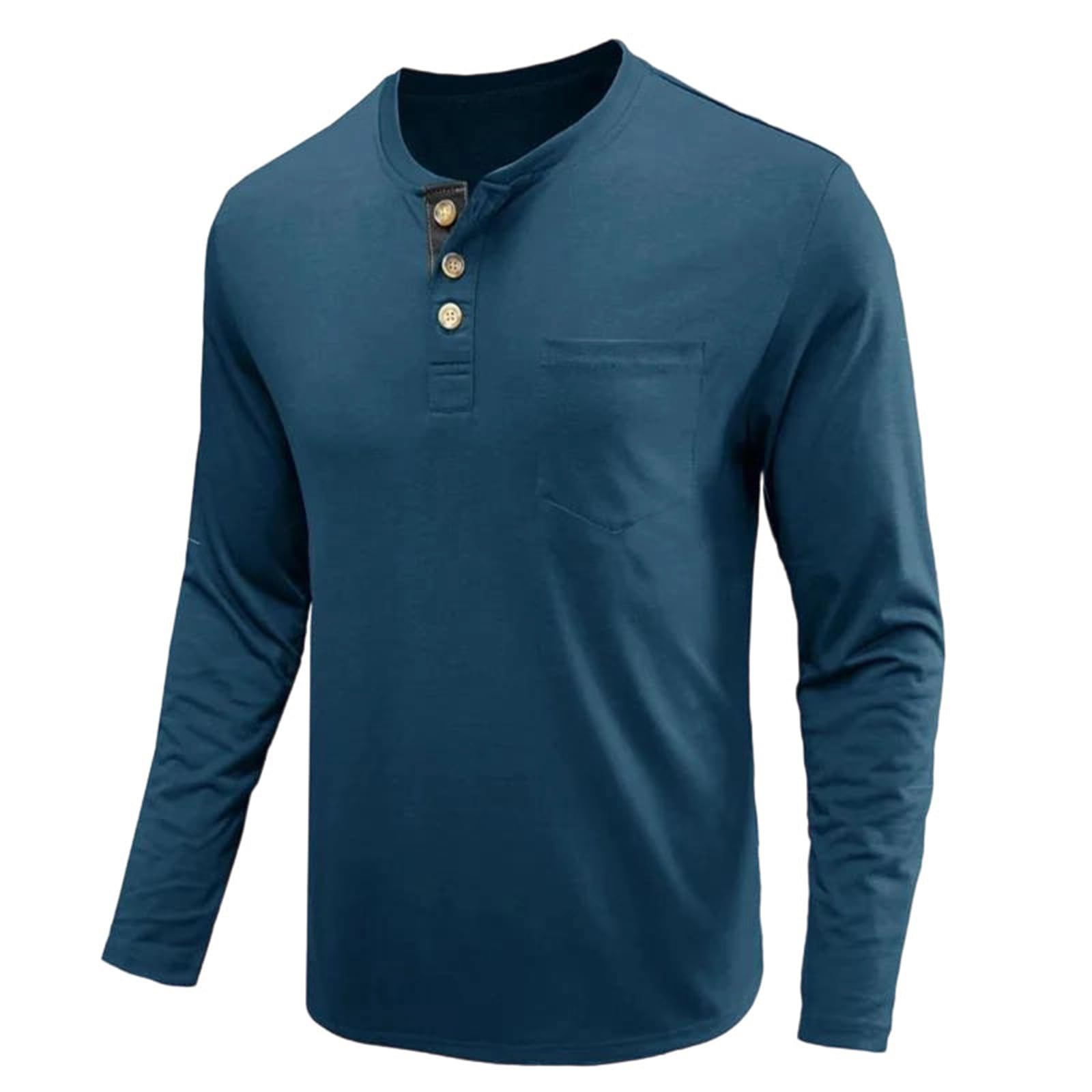 Camiseta casual de manga larga para hombre, cuello redondo, elástica, para gimnasio, deportes, cómoda para uso diario