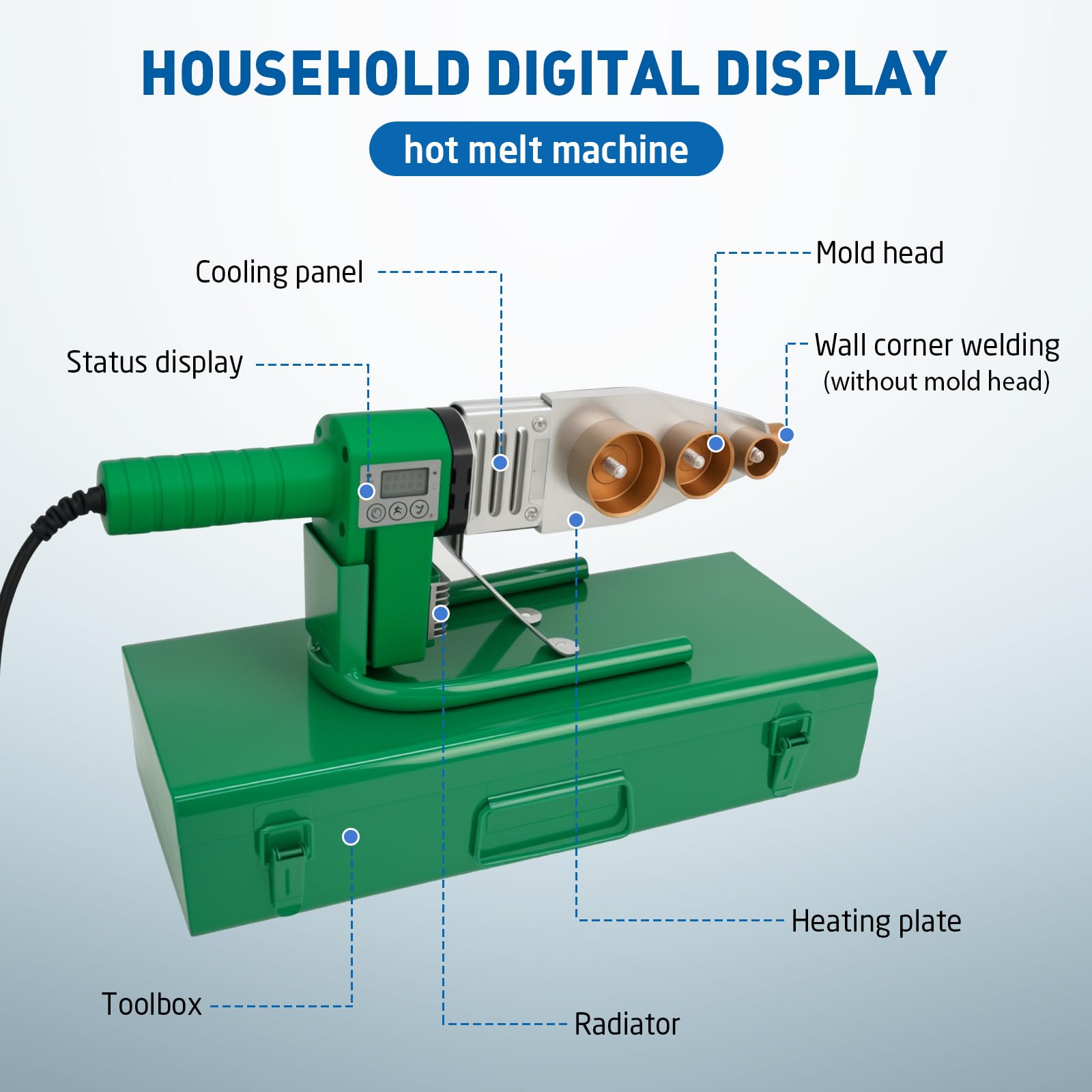 Saldatrice a manicotto, 2000 W, con display digitale, saldatrice in plastica (20 – 25 – 32 – 40 – 50 – 63 mm), saldatrice per tubi per PPR/PB/PE/PERT, 150 °C ~ 340 ℃, per tubi stabili e durevoli