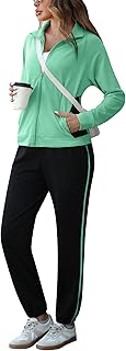 Color Block Tracksuit for Women 2 Piece Outfits Fall Sweatsuits Zip Up Jogging Suit Long Sleeve Jogger Lounge Sets