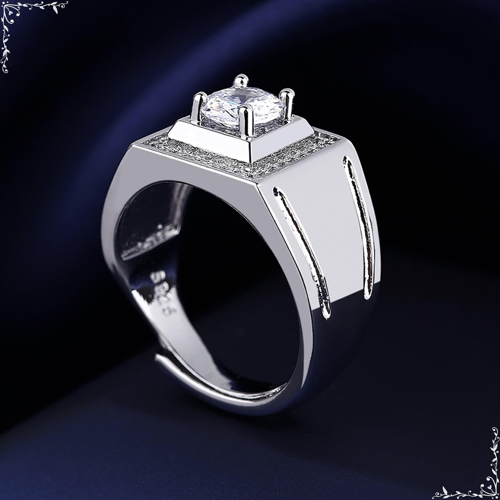 Anillo de compromiso de oro blanco de 9 quilates, 14 quilates y 18 quilates para hombre, ancho con moissanita
