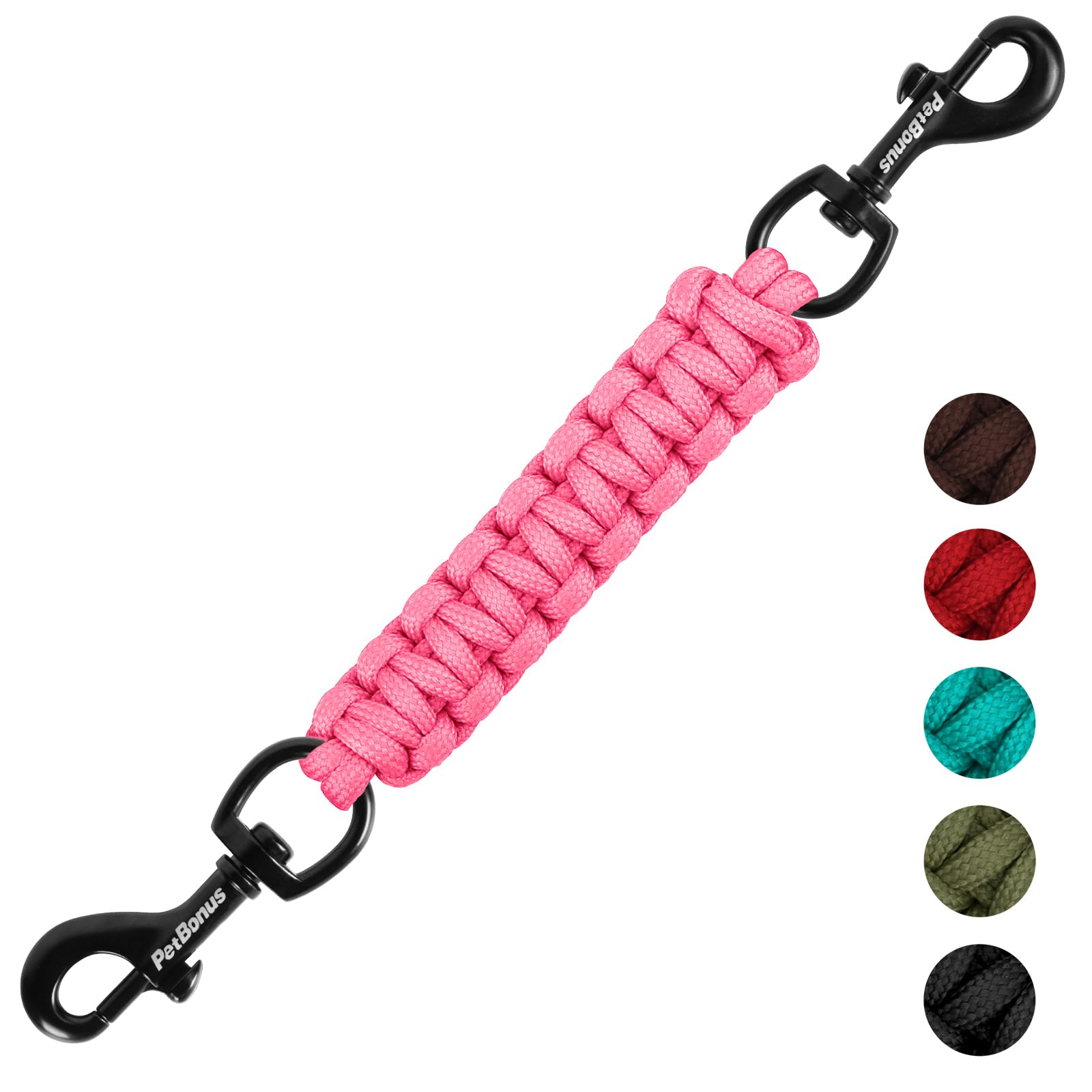 PetBonus Dog Collar Safety Clip, Handmade Backup Safety Strap for Dog Harness, Prong, Pinch Collar, Double Ended Clasp Leash Connector (Pink)