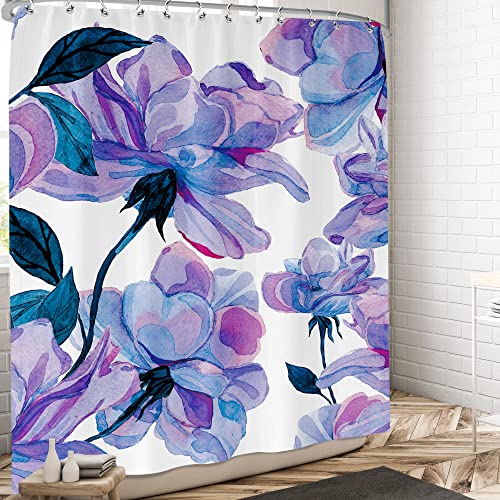 Yorida Duschvorhang mit lila Blumen, Aquarell-Blumenmuster, Duschvorhänge-Set, elegant, Lavendel, Orchidee, Violett, Mauve, ästhetisch, botanisch, modern, Badezimmer-Dekor, 60 x 72 cm, mit 10 Löchern
