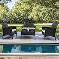 YINRUIN 4 Piece Patio Furniture Set, Outdoor PE Rattan Sectional Sofa with Coffee Table - All-Weather Wicker Conversation Set for Patio, Backyard, Garden