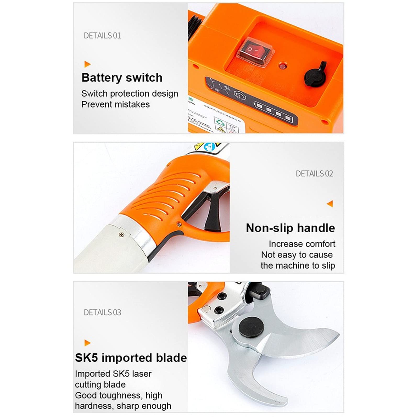 GMtes Máquina podadora eléctrica de 45 mm Cable sin Cable Orchard Trimmer 36V 450W Batería de Litio Batería de Rama Cortador de Corte Orchard Tijeras eléctricas Tijeras eléctricas