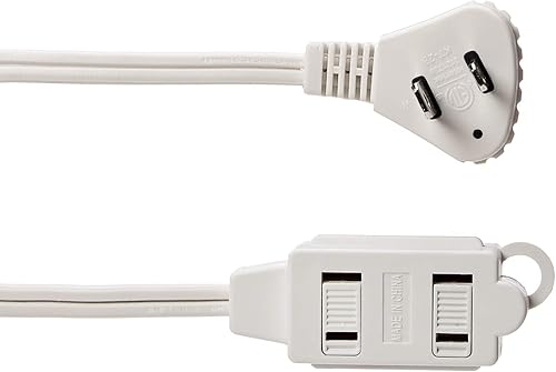 Miniatura 3 de Tienda Basics, cable de extensión con múltiples tomas, tira de alimentación de 3 pies con 2 clavijas para interiores, enchufe plano, 13 amperios,