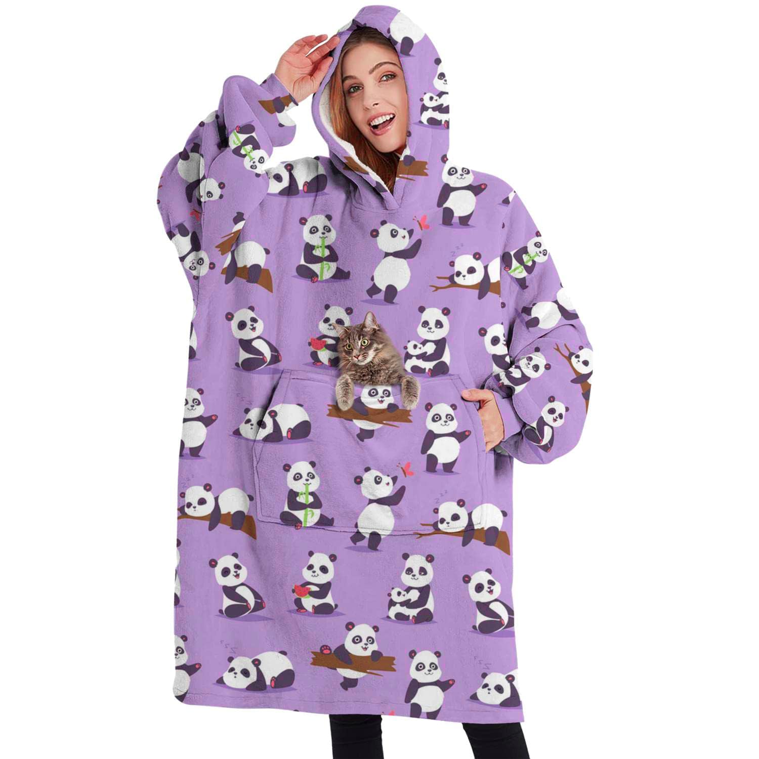 Wearable Oversized Blanket,Sherpa Blanket Hoodie with Super Pockets,Super Warm Fuzzy Pullover for Women & Men