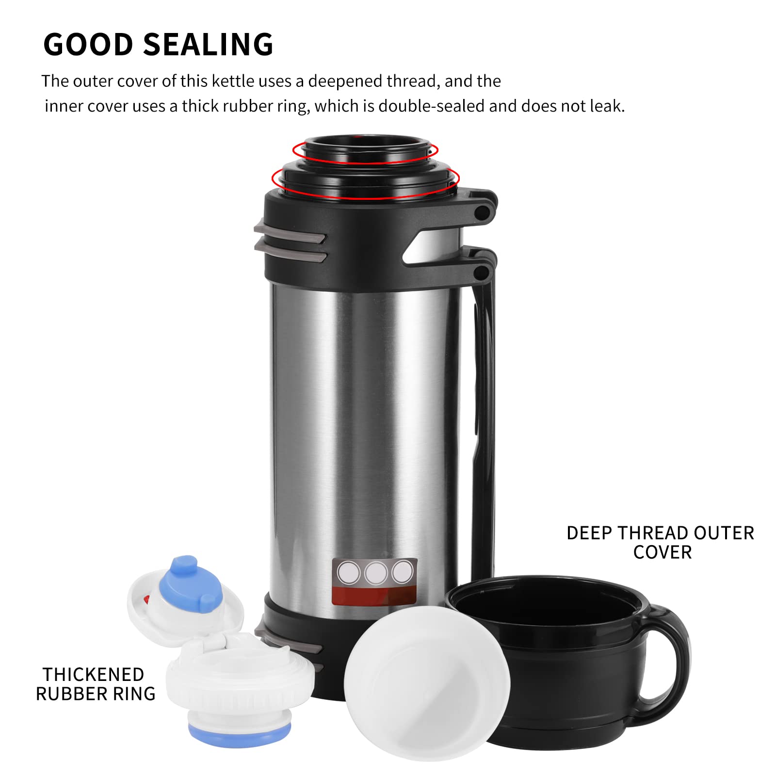 Flask for Hot Drink 2.5L Stainless Steel Vacuum Flasks for Hot and Cold Drinks Camping Insulated Flask with Cup and Handle - Image 3
