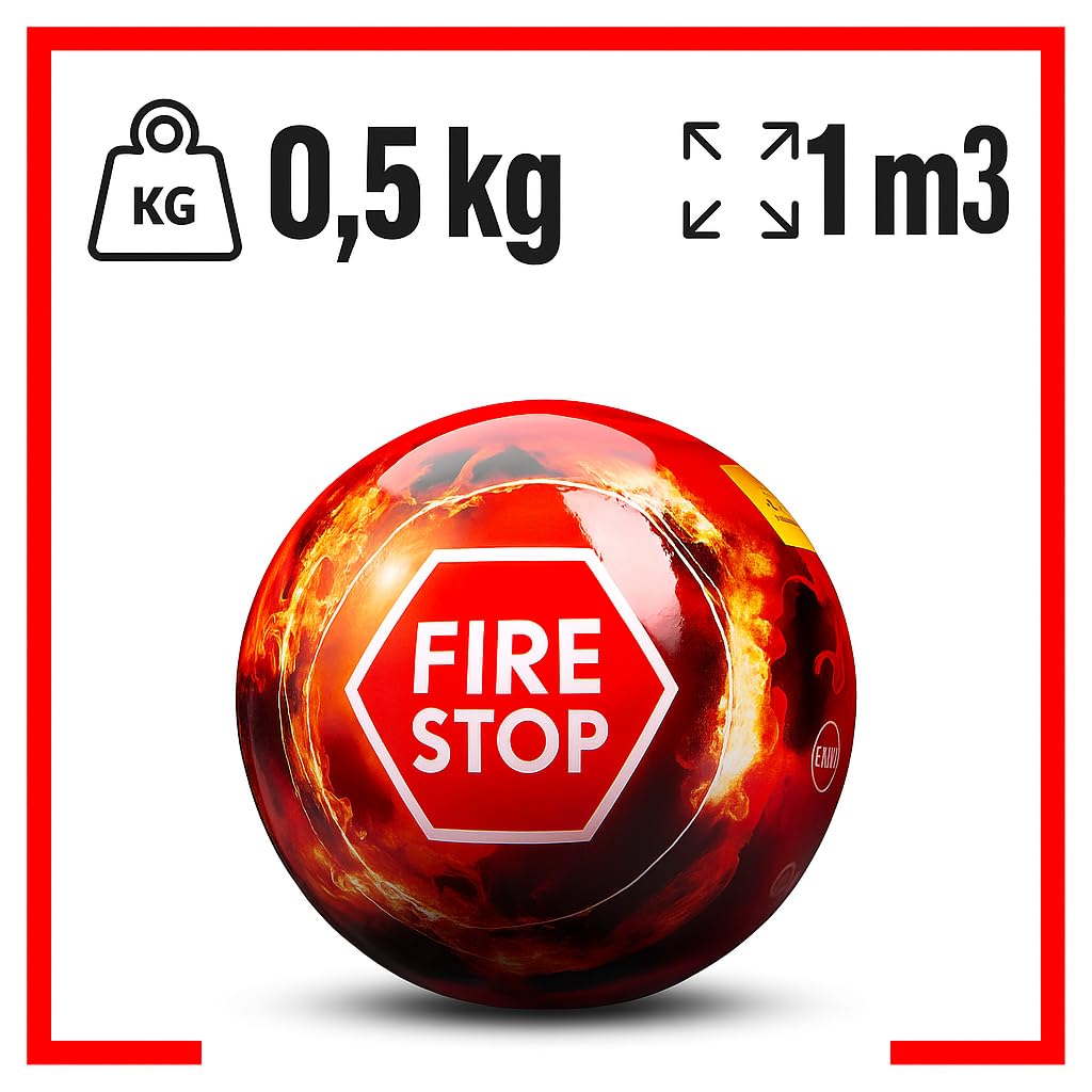 Feuerkugel - Feuerlöscher ABC - Feuerlöscher Auto - Feuerwehr Zubehör - Feuerlöscher 0,5kg - Feuerlöscher klein 13x13x13 cm mit Feuerlöscher Halterung - Automatische Reaktionszeit 3-5 Sekunden