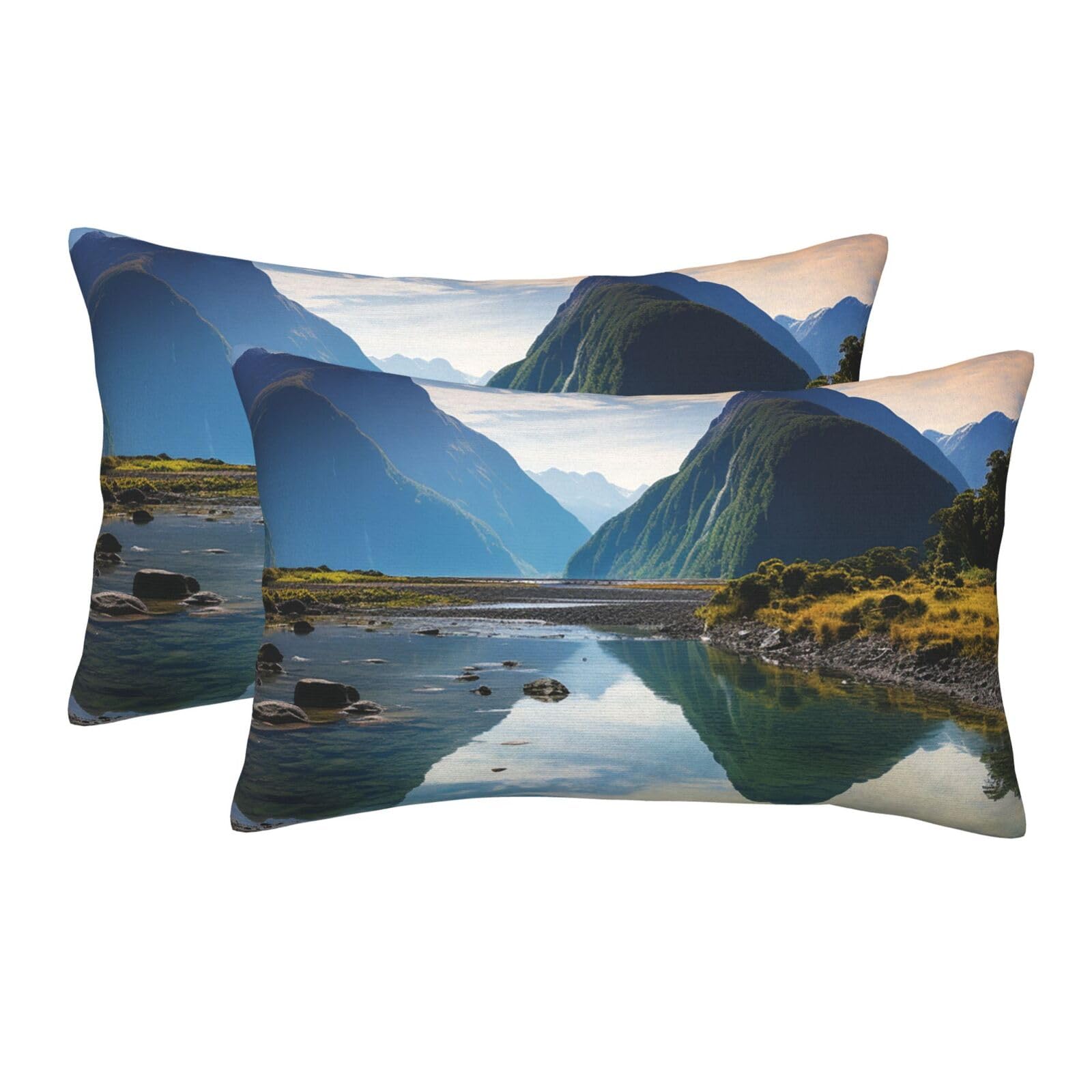 2 Pack Standard Size Pillow Cases for Hair and Skin Soft Breathable Pillow Case Covers with Hidden Zipper Fiordland National Park Pillowcase 14"x20" Pillow Cover for Sleeping Gift