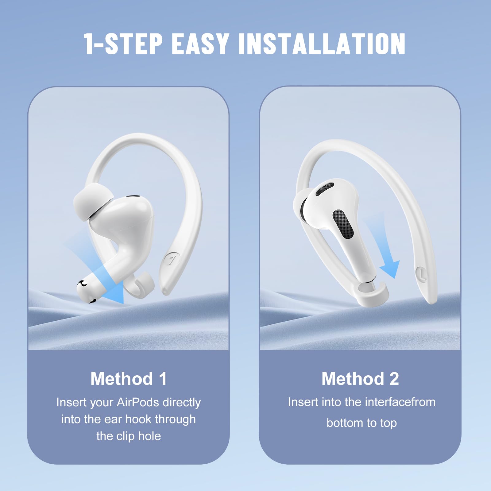 2 Pairs Ear Hooks Compatible with AirPods Pro 3/2/1, AirPods 1/2/3, [M & L Size Pairs] Upgraded Full Button Access Ear Hooks for AirPods 1, 2, 3, 4,Pro, Pro 2, Pro 3 - White