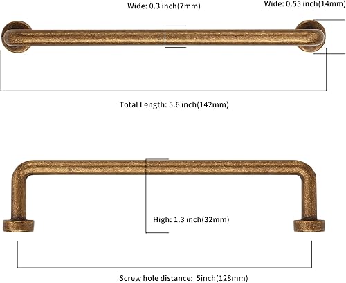 Miniatura 2 de Asidrama Paquete de 10 manijas de gabinete de cocina de latón antiguo de 5 pulgadas (5.039 in), tiradores retro vintage para gabinetes de cocina,