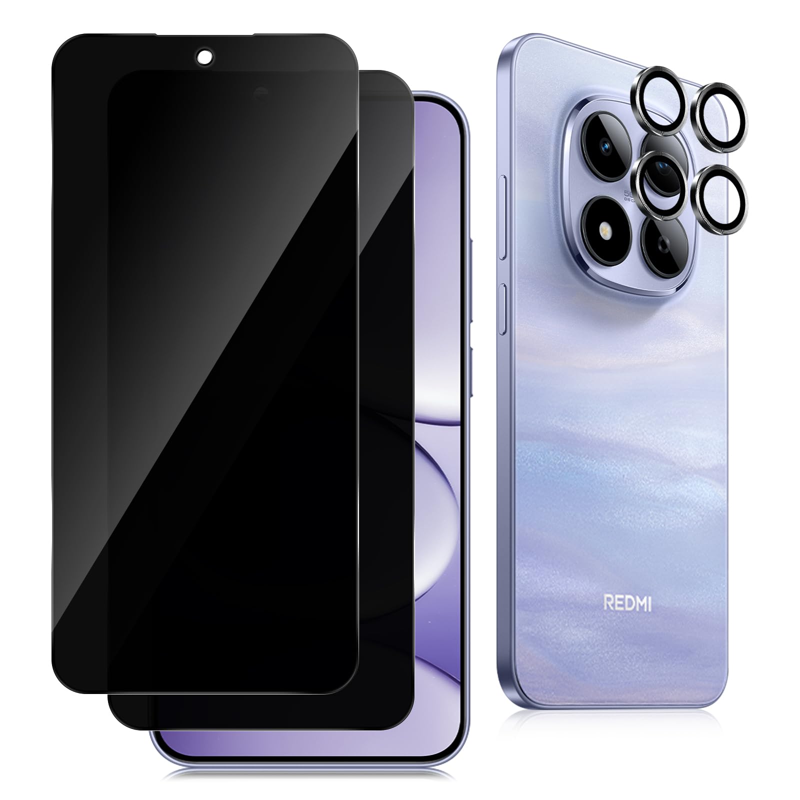 Datree 2 Stück für Panzerglas Sichtschutz für Xiaomi Redmi Note 15 Pro 5G und Kameraschutz, Privacy Schutzfolie 9H Härte, Anti Spy Schutzglas Anti-Kratz Bläschenfrei
