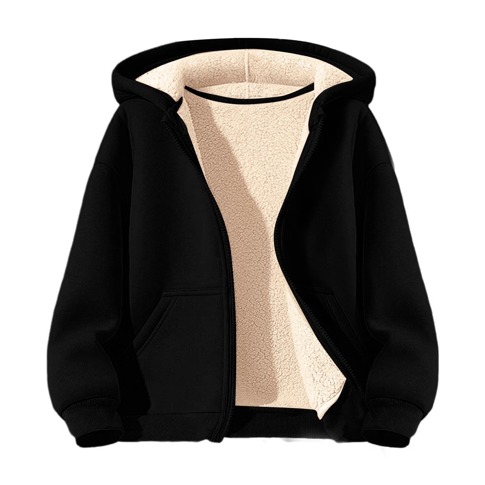 Felpa con cappuccio da ragazza, calda fodera in pile, con cappuccio, in sherpa, morbida, per la scuola, comoda, casual, unisex, per bambini