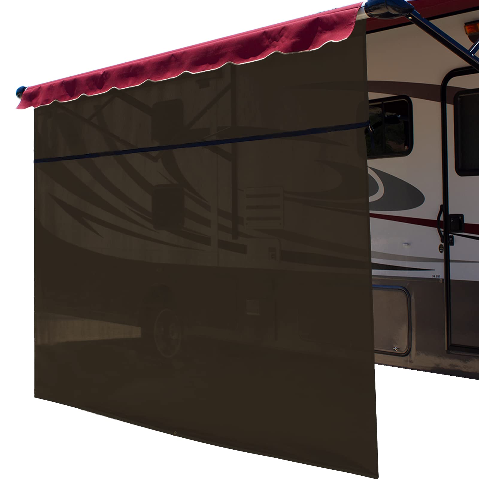 ShadePro - Vista Shade - RV Awning Shade Screen - Zipper Sun Screen Installs in Seconds - Solar Mesh Blocks 87% of Sunlight - The Original Camper Sunscreen Shade for Awnings - 10' x 9' - Brown