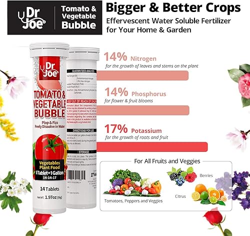 Miniatura 2 de Dr. Joe Alimento para plantas de burbujas de tomate y verduras, fertilizante soluble en agua (14 tabletas de gaseosa, hace 14 galones, 14-14-17)
