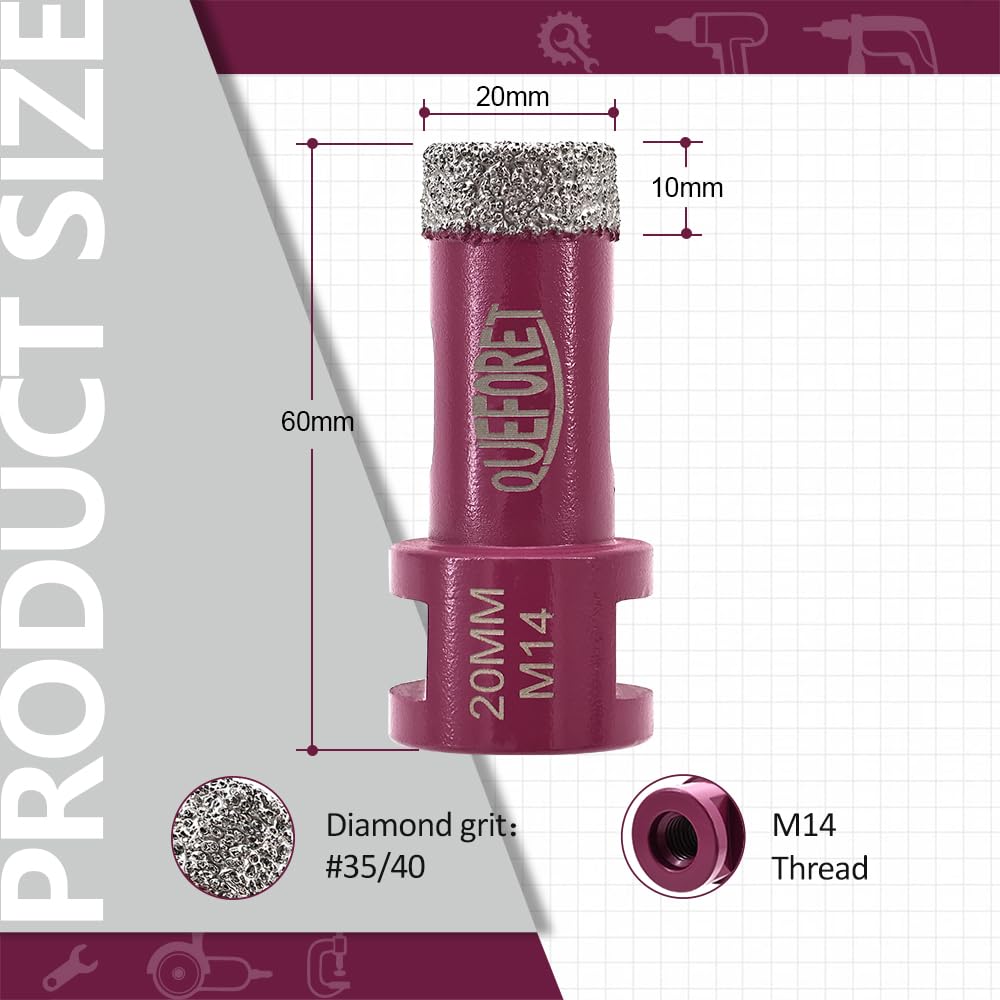QUEFORET Diamond Drill Bit 20mm x M14 - Diamond Hole Saw for Ceramic Porcelain Tile Marble Granite, 20 mm x 1 - Image 2